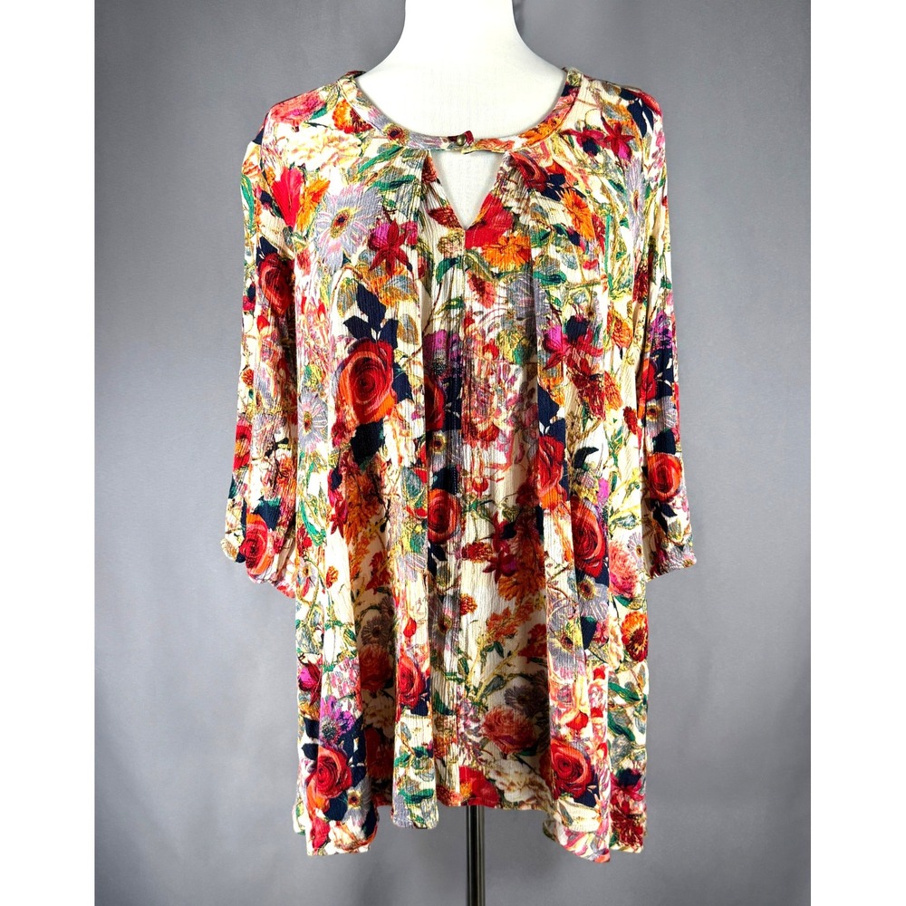 Floral Multicolor Flowy Tunic‎ Top by Fortuity Size L Boho Lagenlook Artsy Fairy